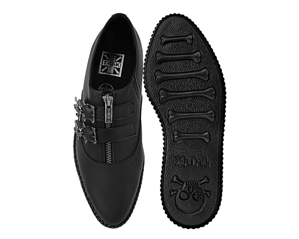 T.U.K. Shoes A3210 Black TUKskin Zipper Skull Pointed Creeper