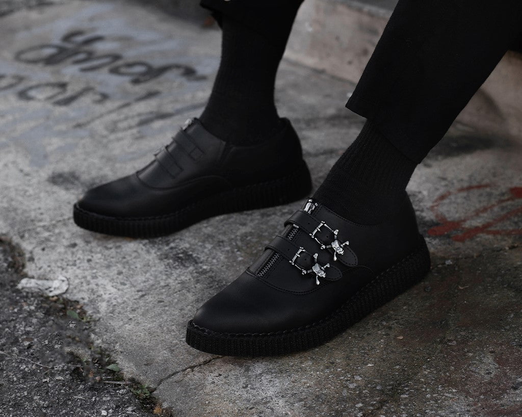 T.U.K. Shoes A3210 Black TUKskin Zipper Skull Pointed Creeper