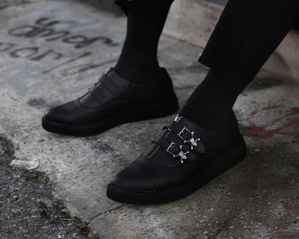T.U.K. Shoes A3210 Black TUKskin Zipper Skull Pointed Creeper