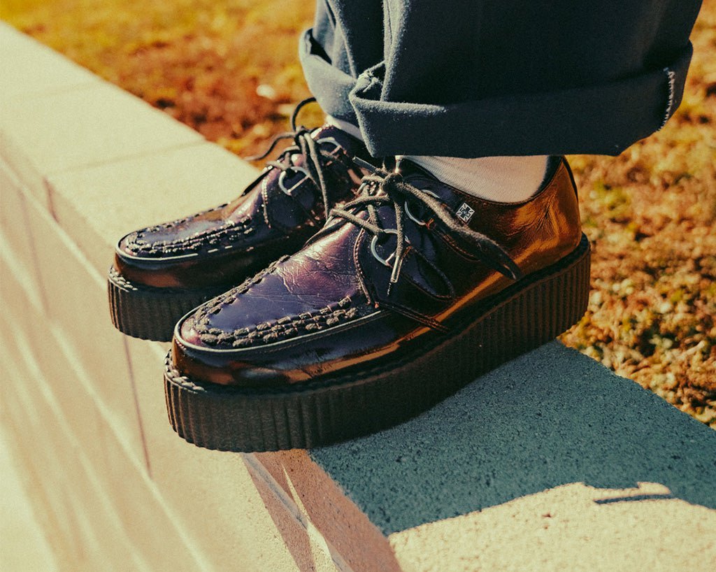 T.U.K. Shoes V3246 Burgundy Crinkle Patent Viva Mondo Creeper