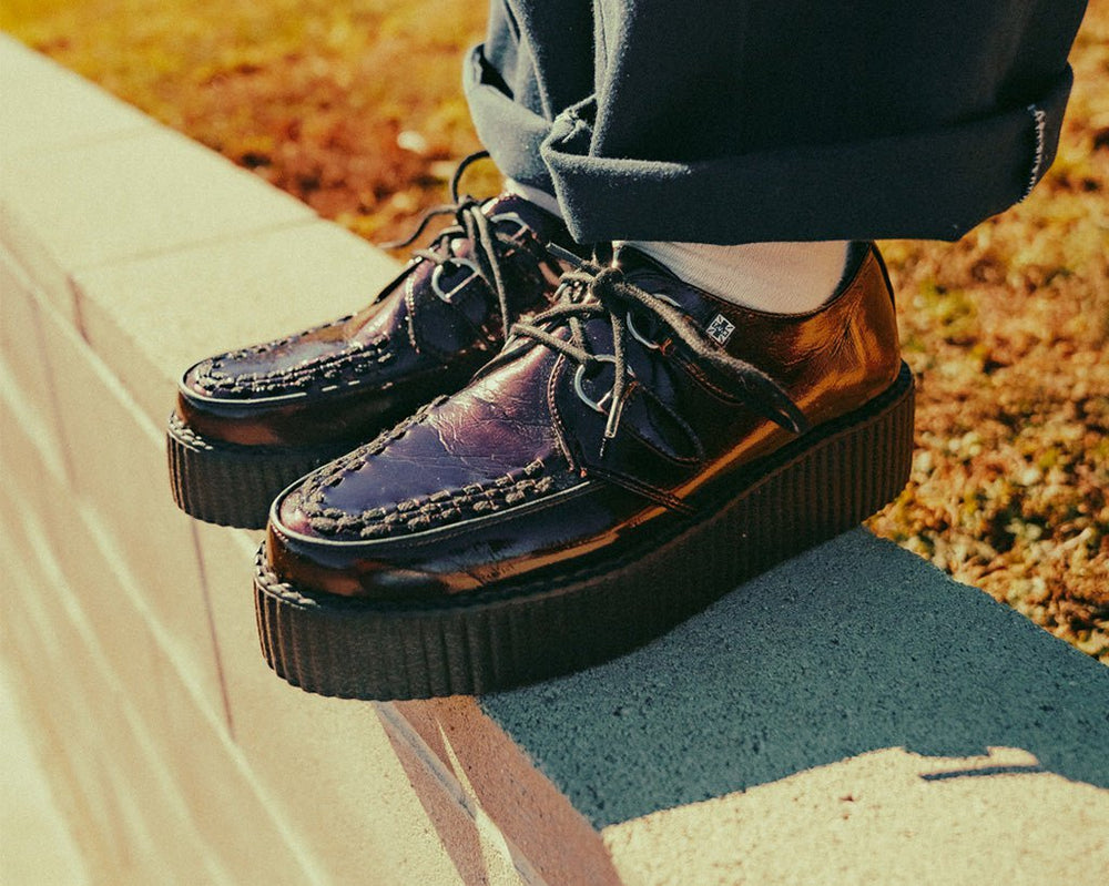 T.U.K. Shoes V3246 Burgundy Crinkle Patent Viva Mondo Creeper