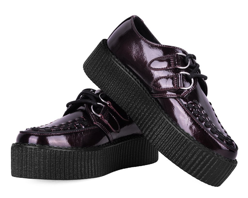 T.U.K. Shoes V3246 Burgundy Crinkle Patent Viva Mondo Creeper