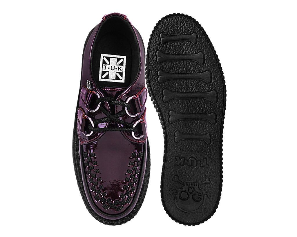 T.U.K. Shoes V3246 Burgundy Crinkle Patent Viva Mondo Creeper
