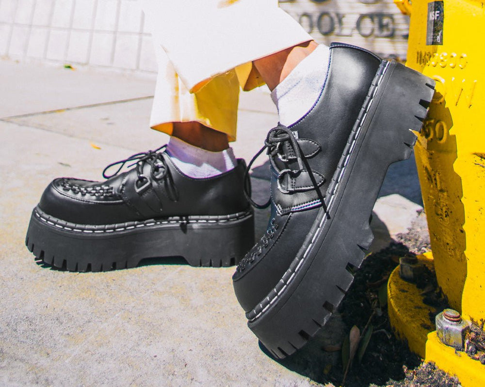 T.U.K. Shoes A3050 Black TUKskin™ Interlace Double Decker Creeper