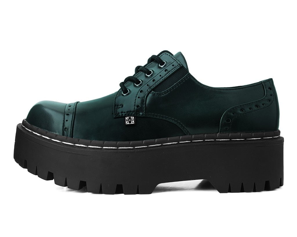T.U.K. Shoes A3193L Green Rub-Off Double Decker Brogue