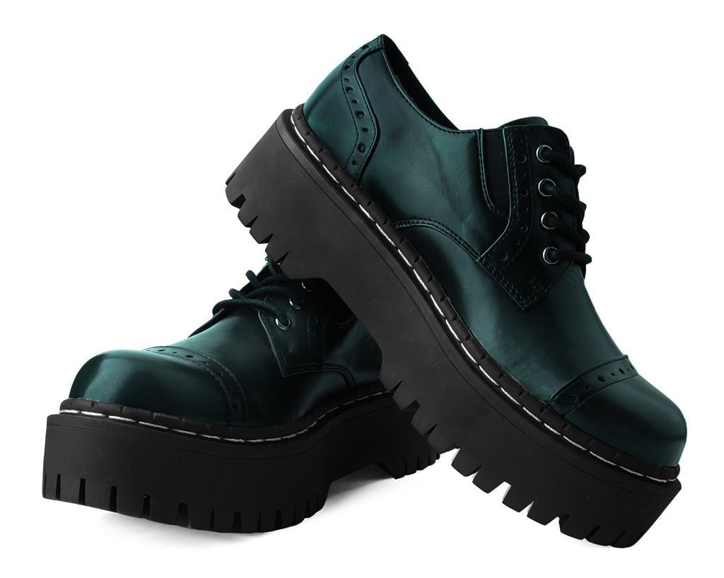 T.U.K. Shoes A3193L Green Rub-Off Double Decker Brogue