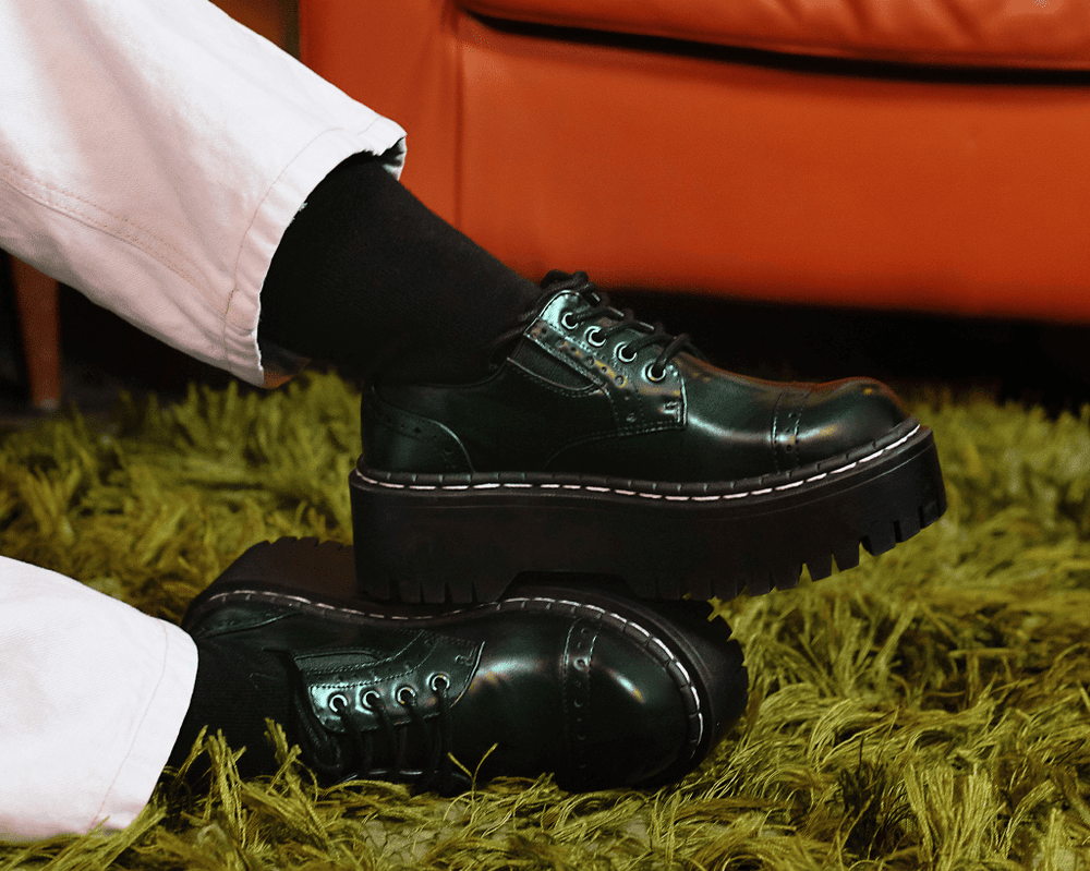T.U.K. Shoes A3193L Green Rub-Off Double Decker Brogue