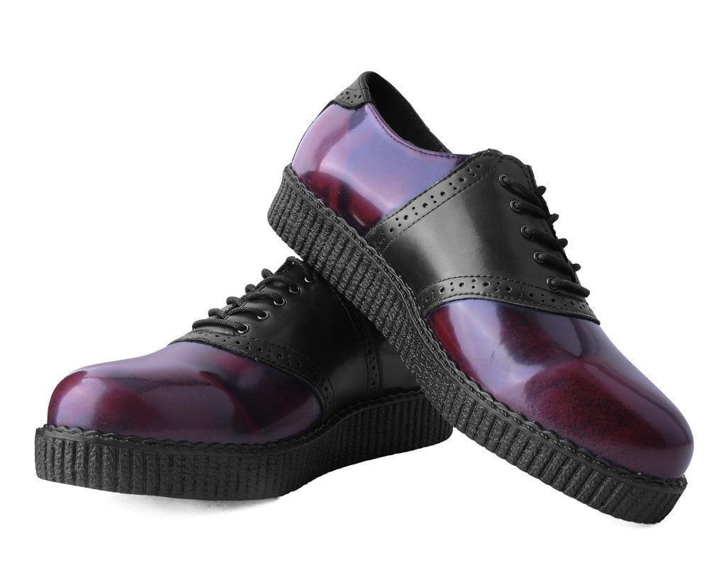 T.U.K. Shoes F9978 Black & Burgundy Rub-Off TUKskin™ Saddle Oxford