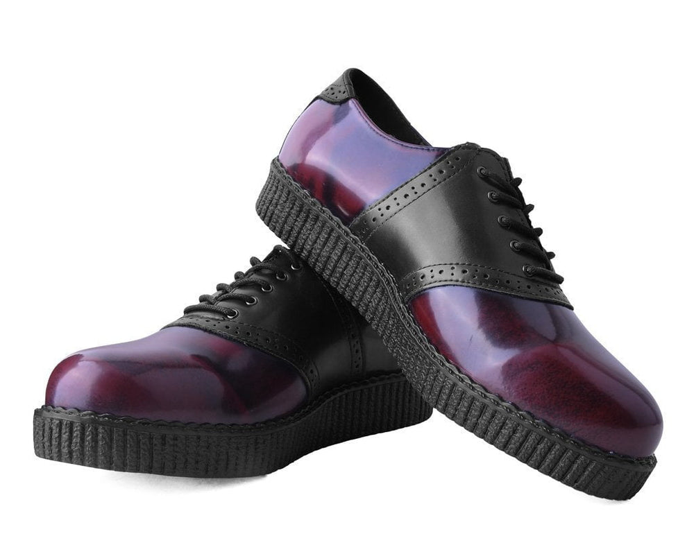 T.U.K. Shoes F9978 Black & Burgundy Rub-Off TUKskin™ Saddle Oxford