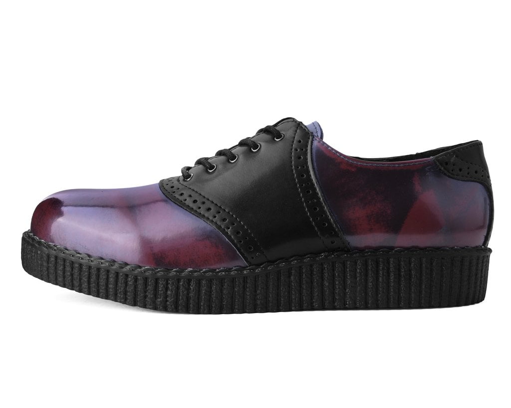 T.U.K. Shoes F9978 Black & Burgundy Rub-Off TUKskin™ Saddle Oxford