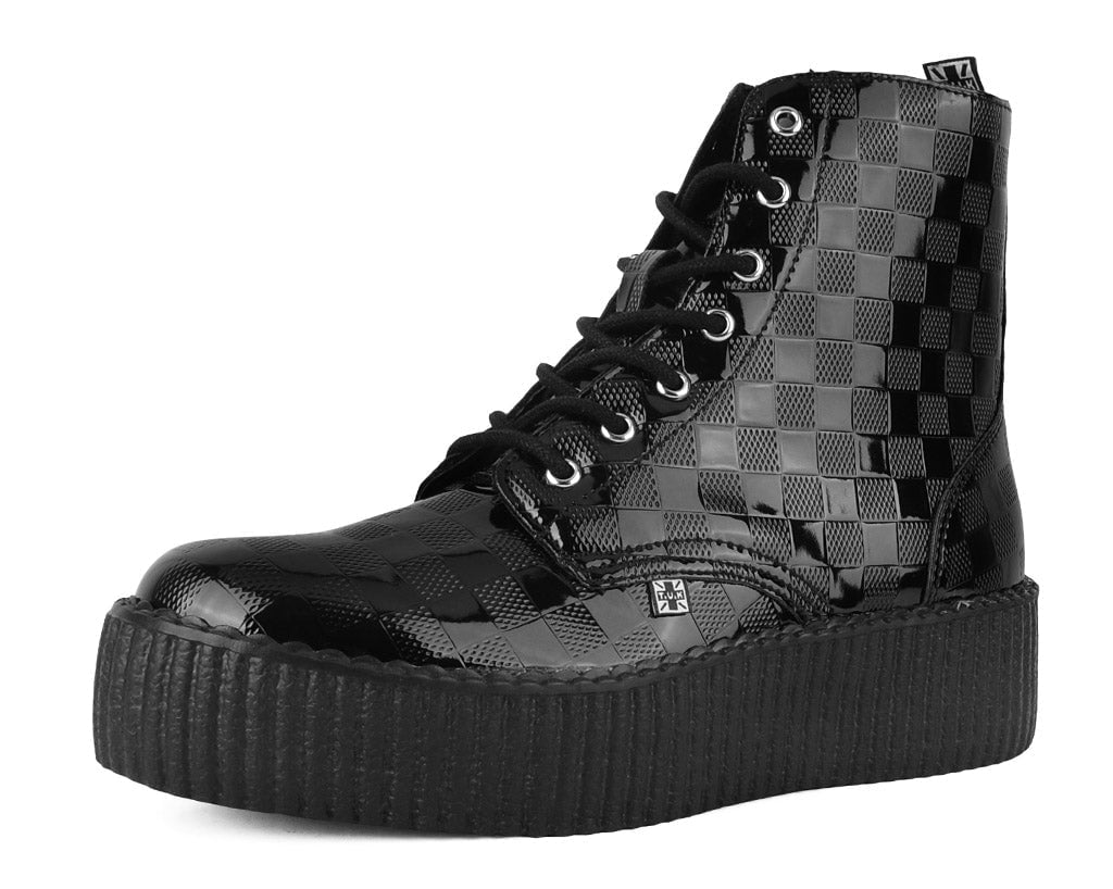 T.U.K. Shoes V3202 Black Checkered Patent Viva Mondo Boot