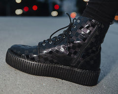 T.U.K. Shoes V3202 Black Checkered Patent Viva Mondo Boot