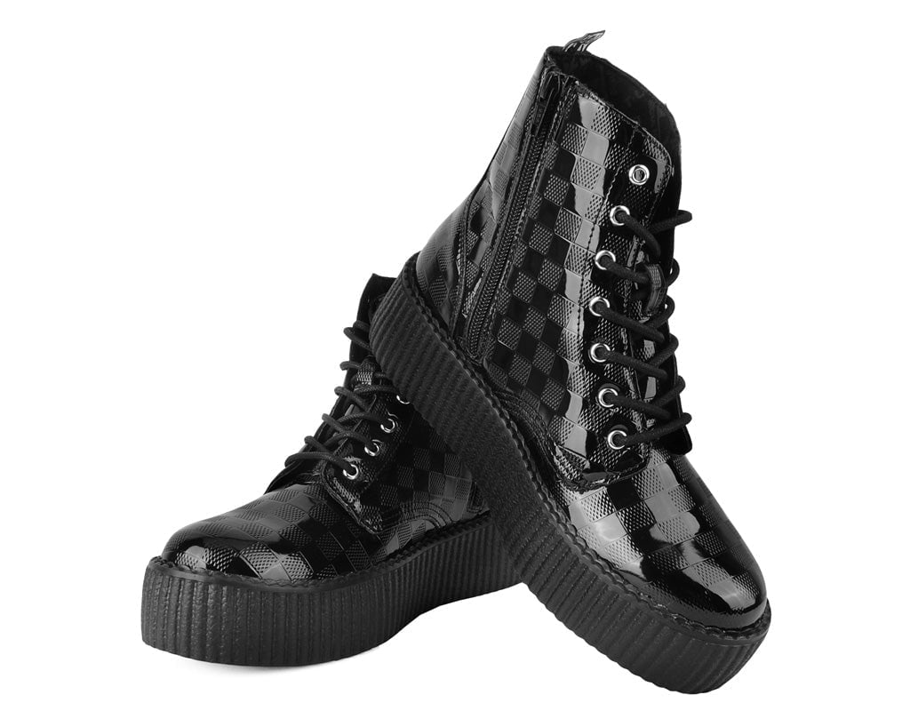 T.U.K. Shoes V3202 Black Checkered Patent Viva Mondo Boot
