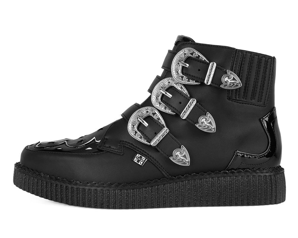 T.U.K. Shoes A3286 Black TUKskin Western Star 3-Buckle Pointed Boot