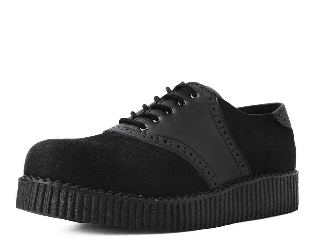 T.U.K. Shoes F9837 Black Faux Suede & TUKskin™ Saddle Oxford