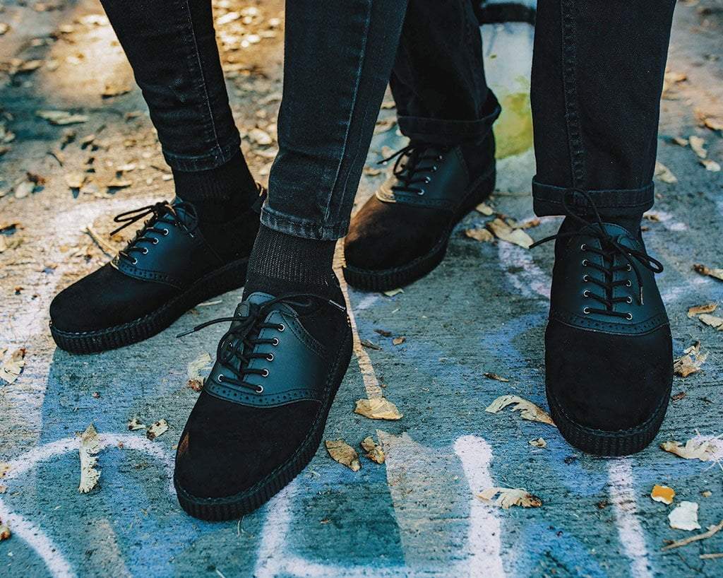 T.U.K. Shoes F9837 Black Faux Suede & TUKskin™ Saddle Oxford