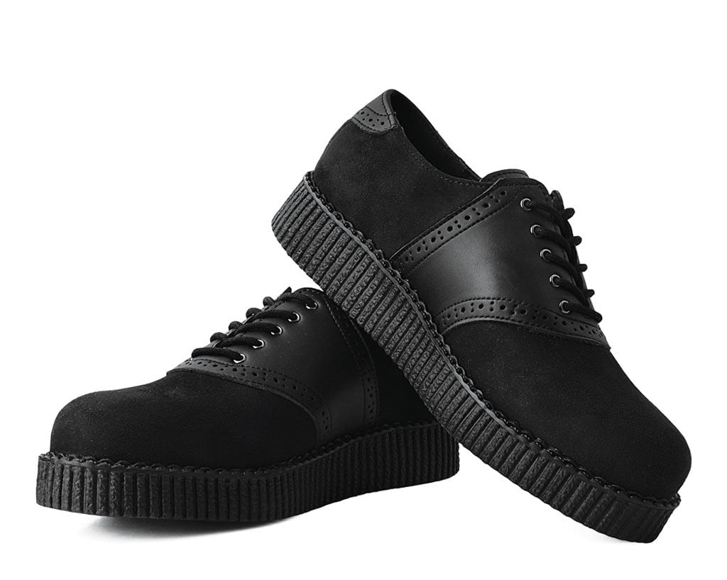 T.U.K. Shoes F9837 Black Faux Suede & TUKskin™ Saddle Oxford