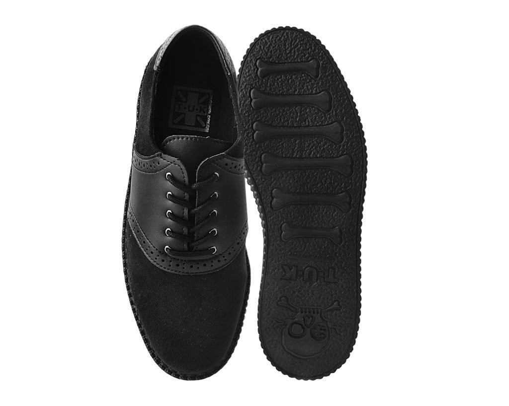 T.U.K. Shoes F9837 Black Faux Suede & TUKskin™ Saddle Oxford