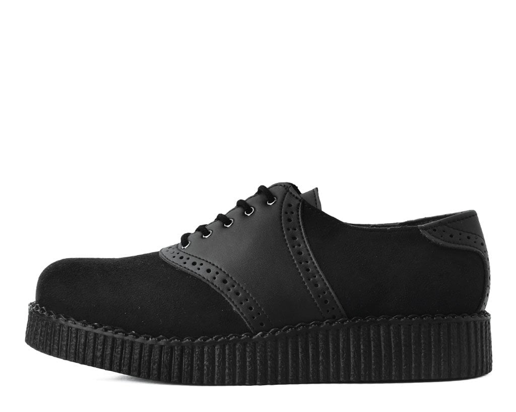T.U.K. Shoes F9837 Black Faux Suede & TUKskin™ Saddle Oxford