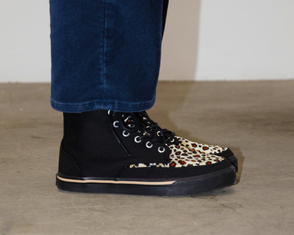 T.U.K. Shoes A3095 Black Canvas & Leopard 8-Eye Sneaker Boot
