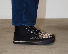 T.U.K. Shoes A3095 Black Canvas & Leopard 8-Eye Sneaker Boot