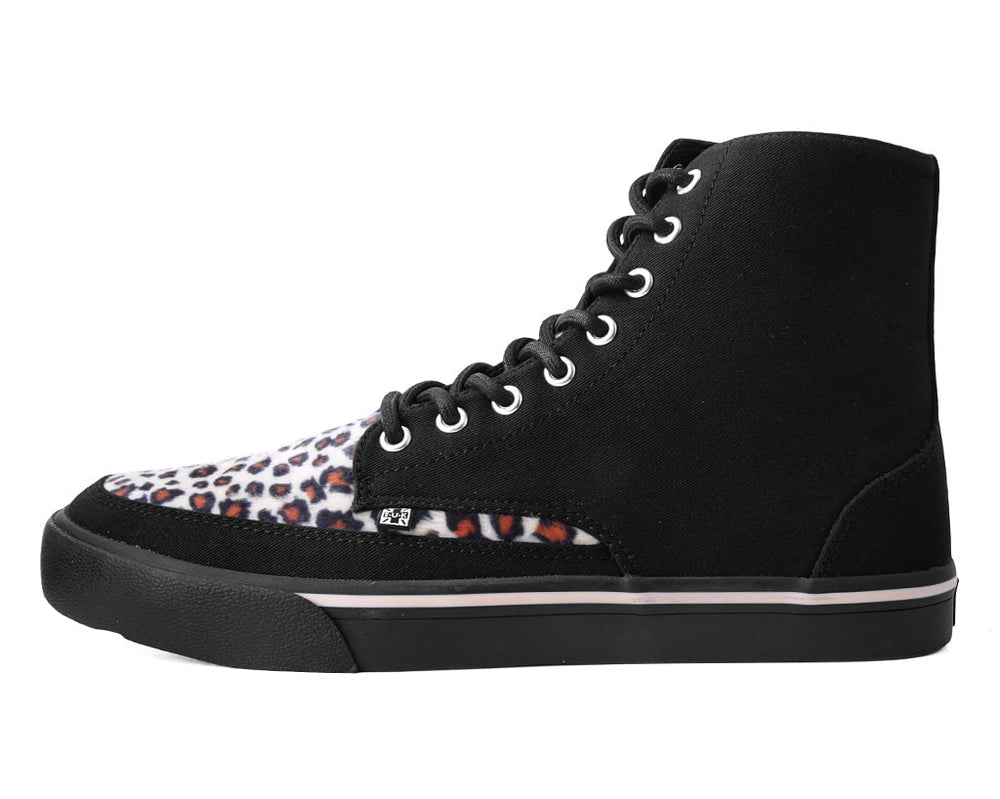 T.U.K. Shoes A3095 Black Canvas & Leopard 8-Eye Sneaker Boot