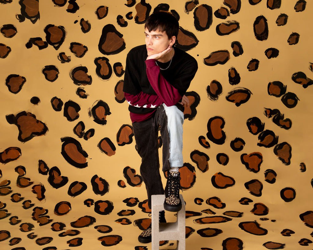 T.U.K. Shoes A3095 Black Canvas & Leopard 8-Eye Sneaker Boot