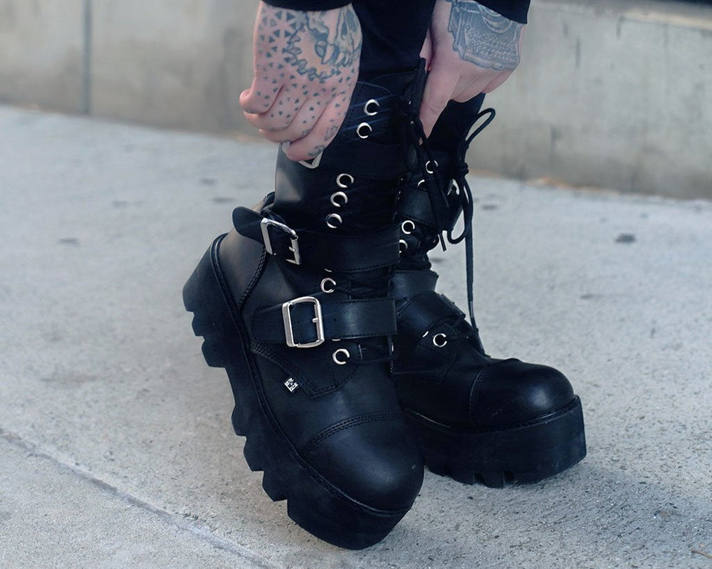 T.U.K. Shoes A9801 Black 12-Eye 3-Strap Dino Boot