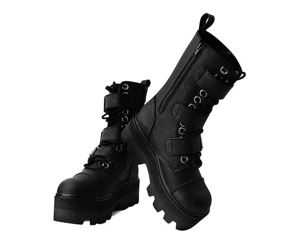 T.U.K. Shoes A9801 Black 12-Eye 3-Strap Dino Boot