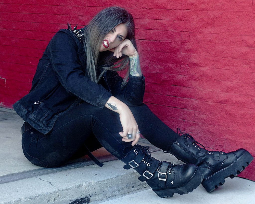 T.U.K. Shoes A9801 Black 12-Eye 3-Strap Dino Boot