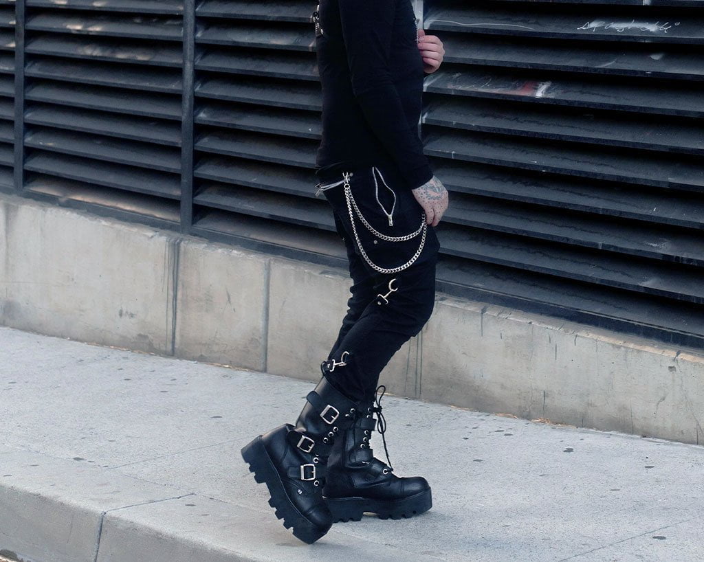 T.U.K. Shoes A9801 Black 12-Eye 3-Strap Dino Boot