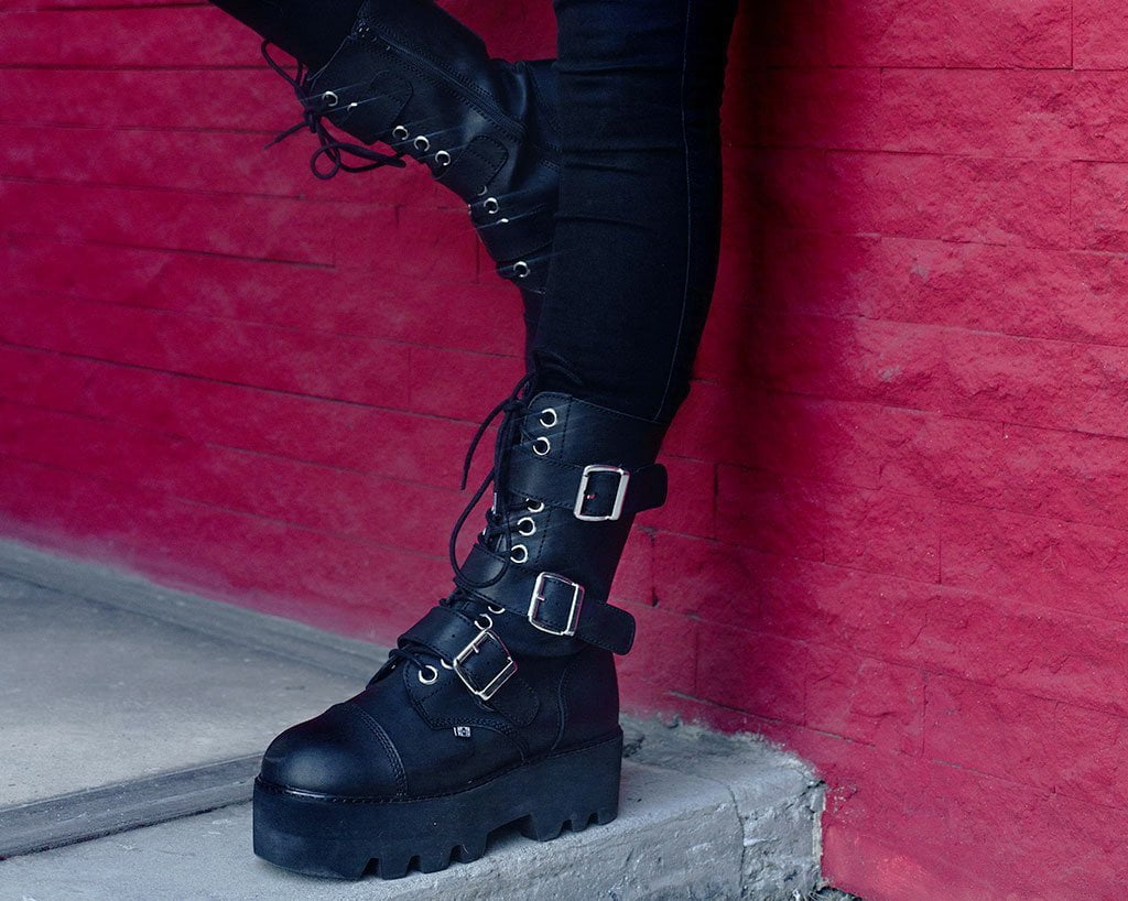 T.U.K. Shoes A9801 Black 12-Eye 3-Strap Dino Boot