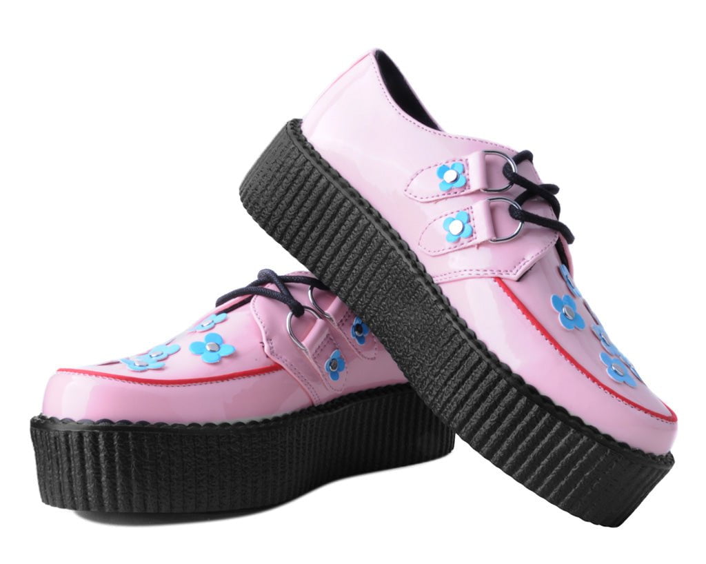 T.U.K. Shoes V3130 Pink & Blue Patent Flower Viva Mondo Creeper