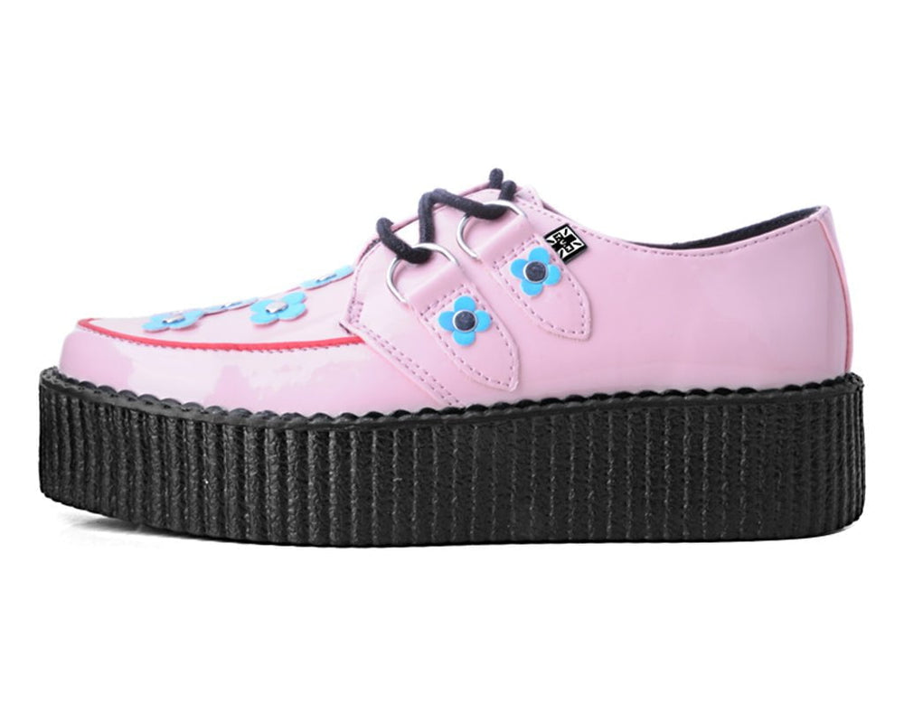 T.U.K. Shoes V3130 Pink & Blue Patent Flower Viva Mondo Creeper