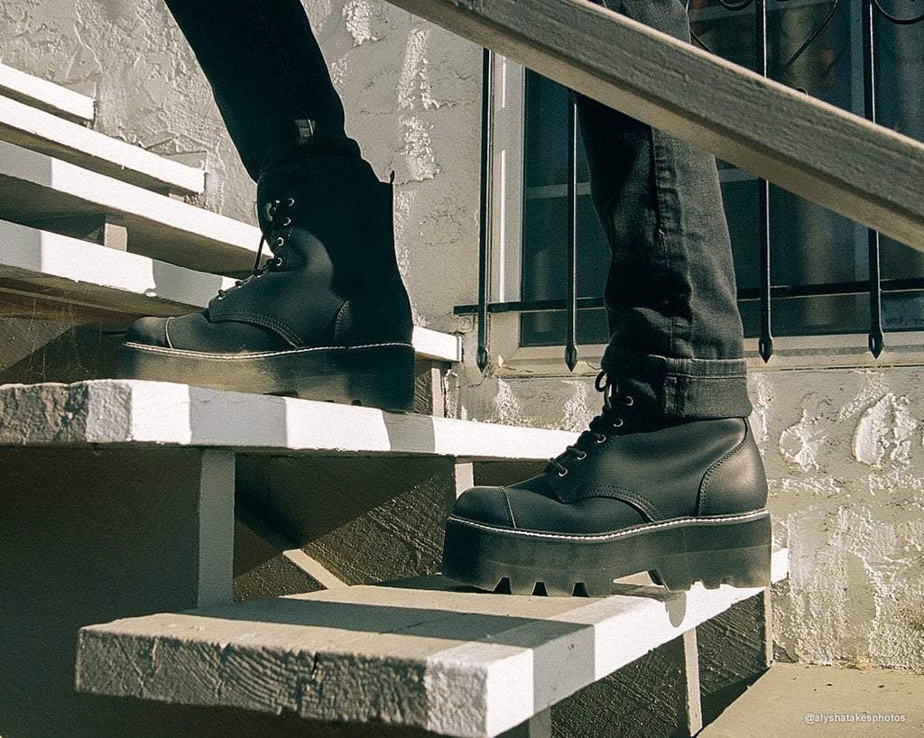 T.U.K. Shoes A9670 Black 7-Eye Dino Lug Sole Boot