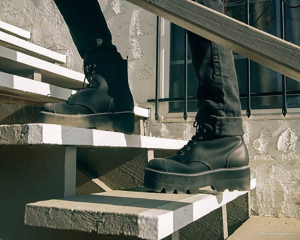T.U.K. Shoes A9670 Black 7-Eye Dino Lug Sole Boot