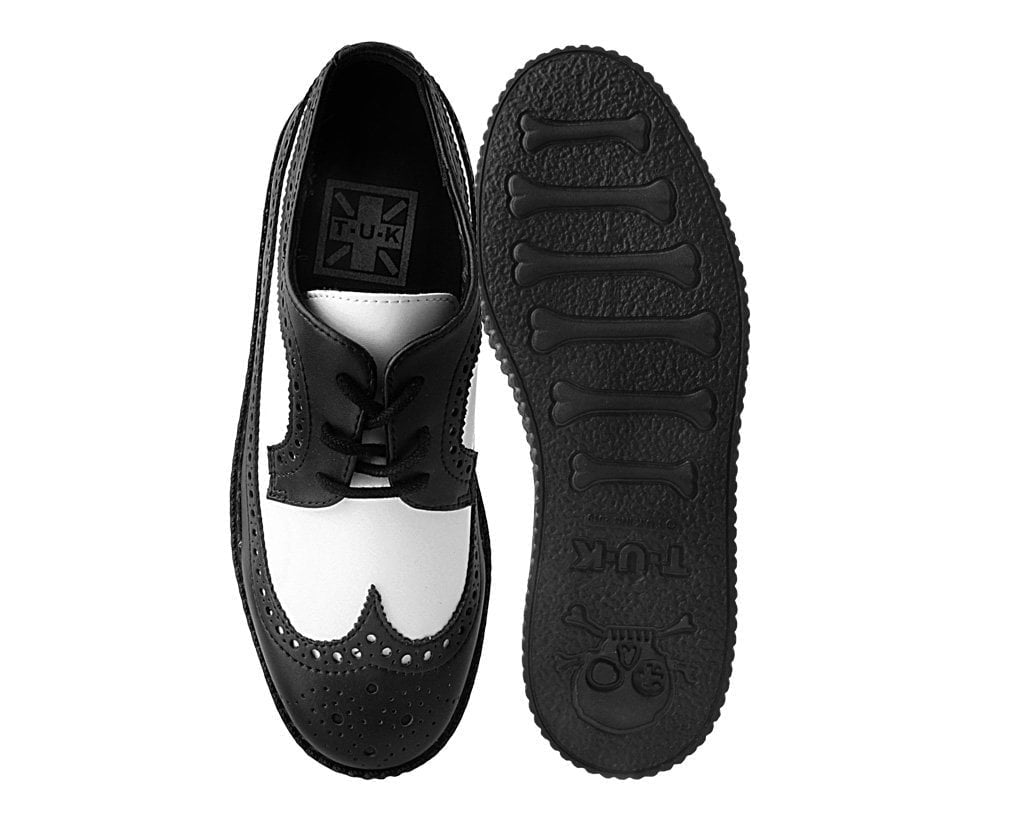 T.U.K. Shoes F9742 Black & White Wingtip TUKskin™ Viva Low Creeper