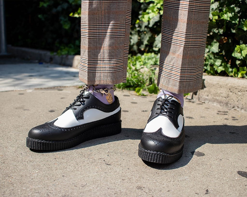T.U.K. Shoes F9742 Black & White Wingtip TUKskin™ Viva Low Creeper